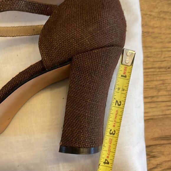 MICHAEL ABRAMS LINEN BROWN ANKLE STRAP HEELS. NEW - Picture 6 of 10